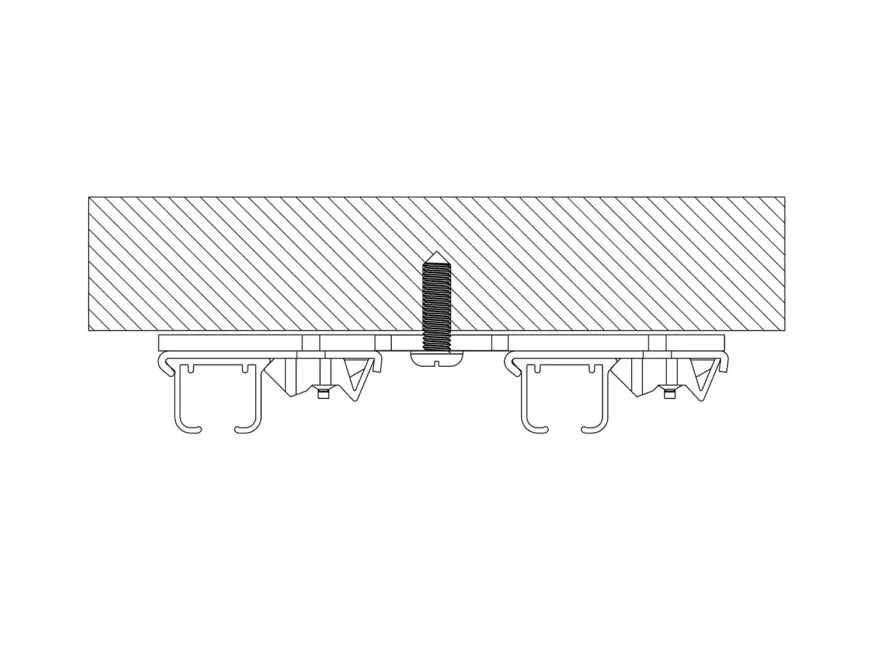 
Vue en coupe du système de fixation discrète pour double rail à rideaux plafond en aluminium.