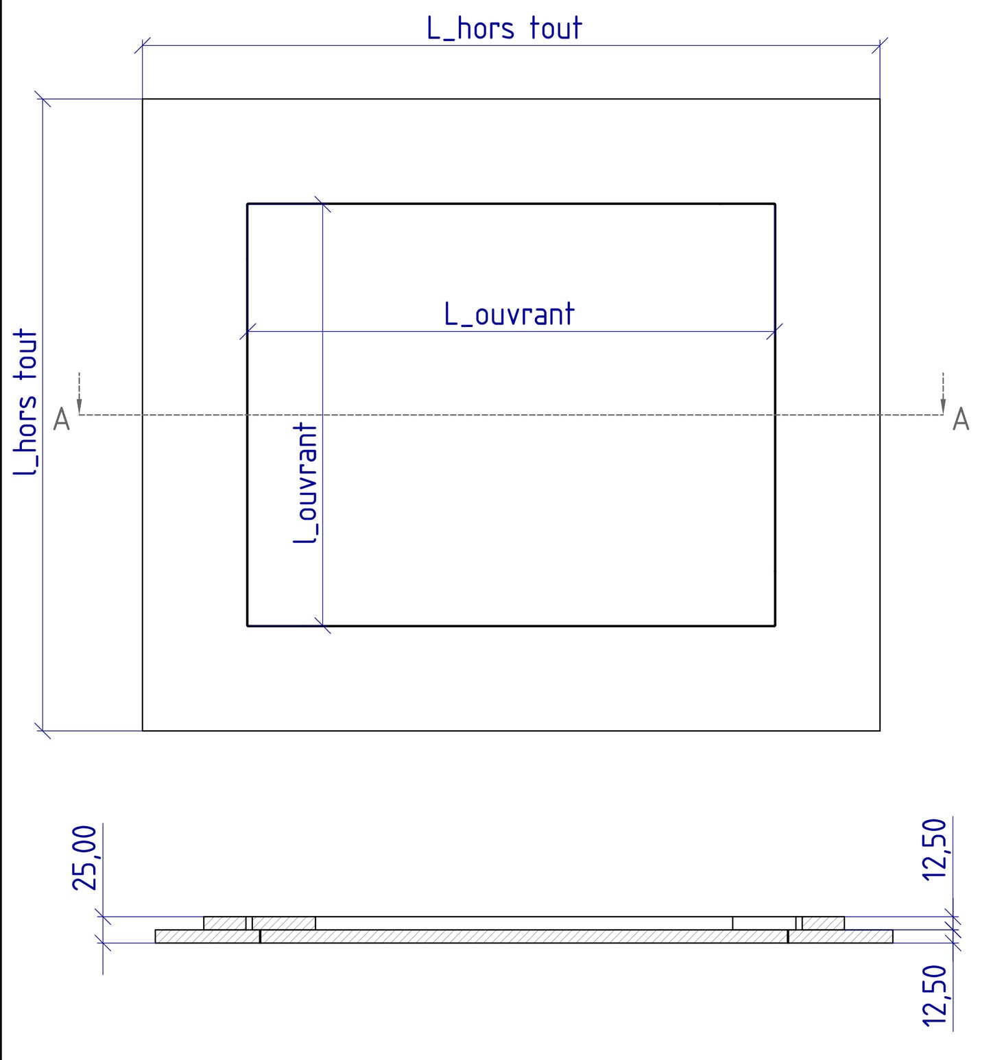 Trappe de visite invisible  étanche a l’aire pour plafond en plaque de plâtre 60 x 40 cm