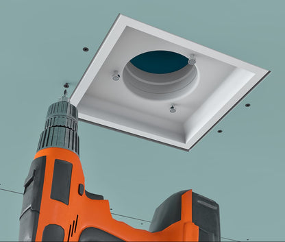 Pose d’une bouche de ventilation invisible carrée KVADRO dans un plafond en plaque de plâtre