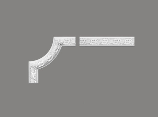 Vue de la moulure d'angle au design sculpté de référence MDC258-12 et de dimensions 25,5 x 25,5 x 1,9 cm