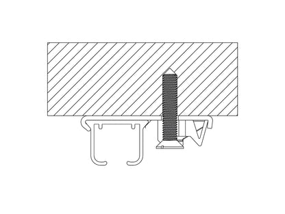 Schéma technique du rail à rideaux S100 montrant le profil de fixation au plafond et le système d’accrochage.