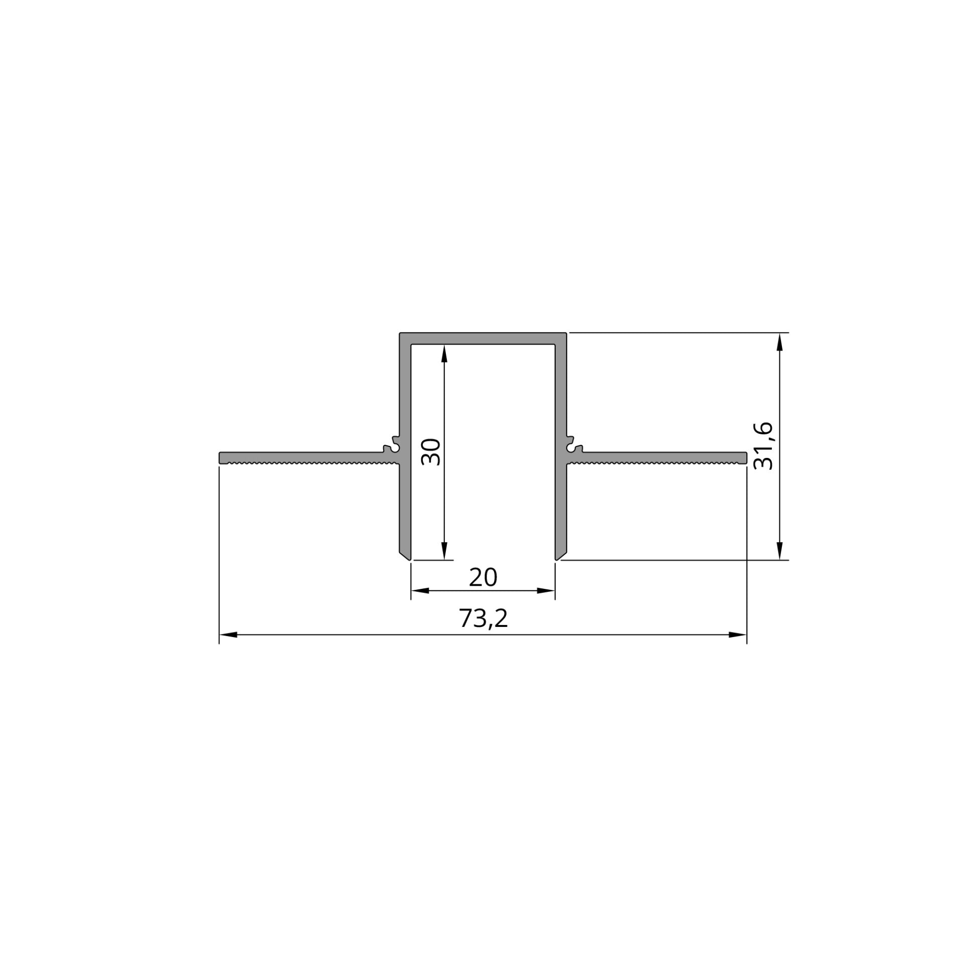 Schéma Profilé led encastré en aluminium 20 mm – 3 m