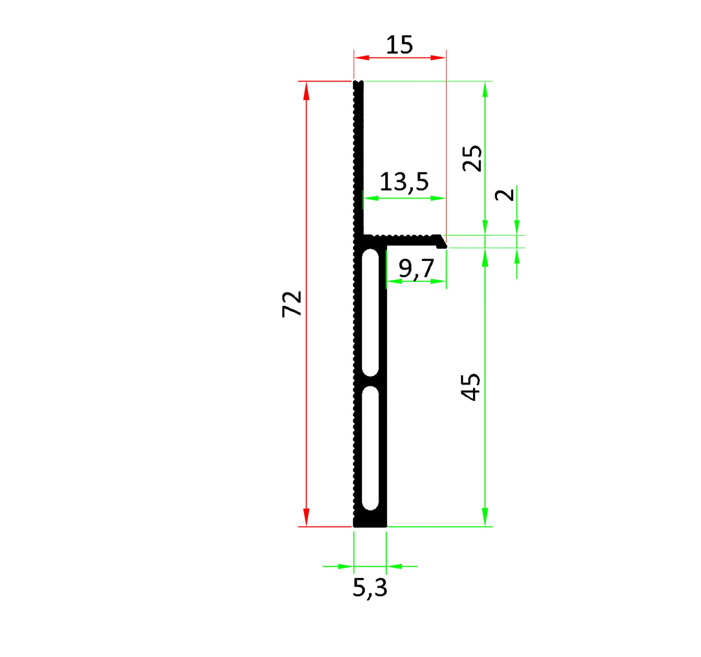 Schéma technique  détaillé avec les dimensions de la plinthe invisible l46