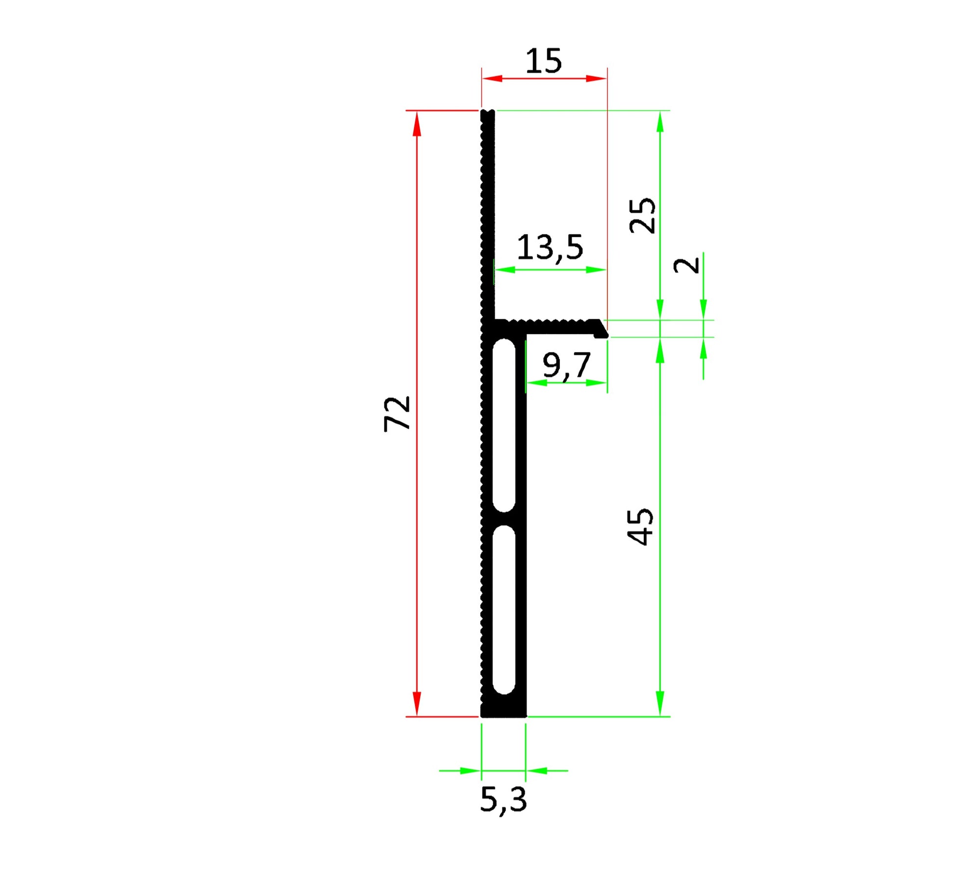 Schéma technique  détaillé avec les dimensions de la plinthe invisible l46