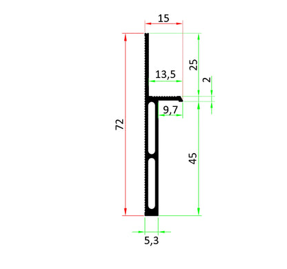 Schéma technique  détaillé avec les dimensions de la plinthe invisible l46