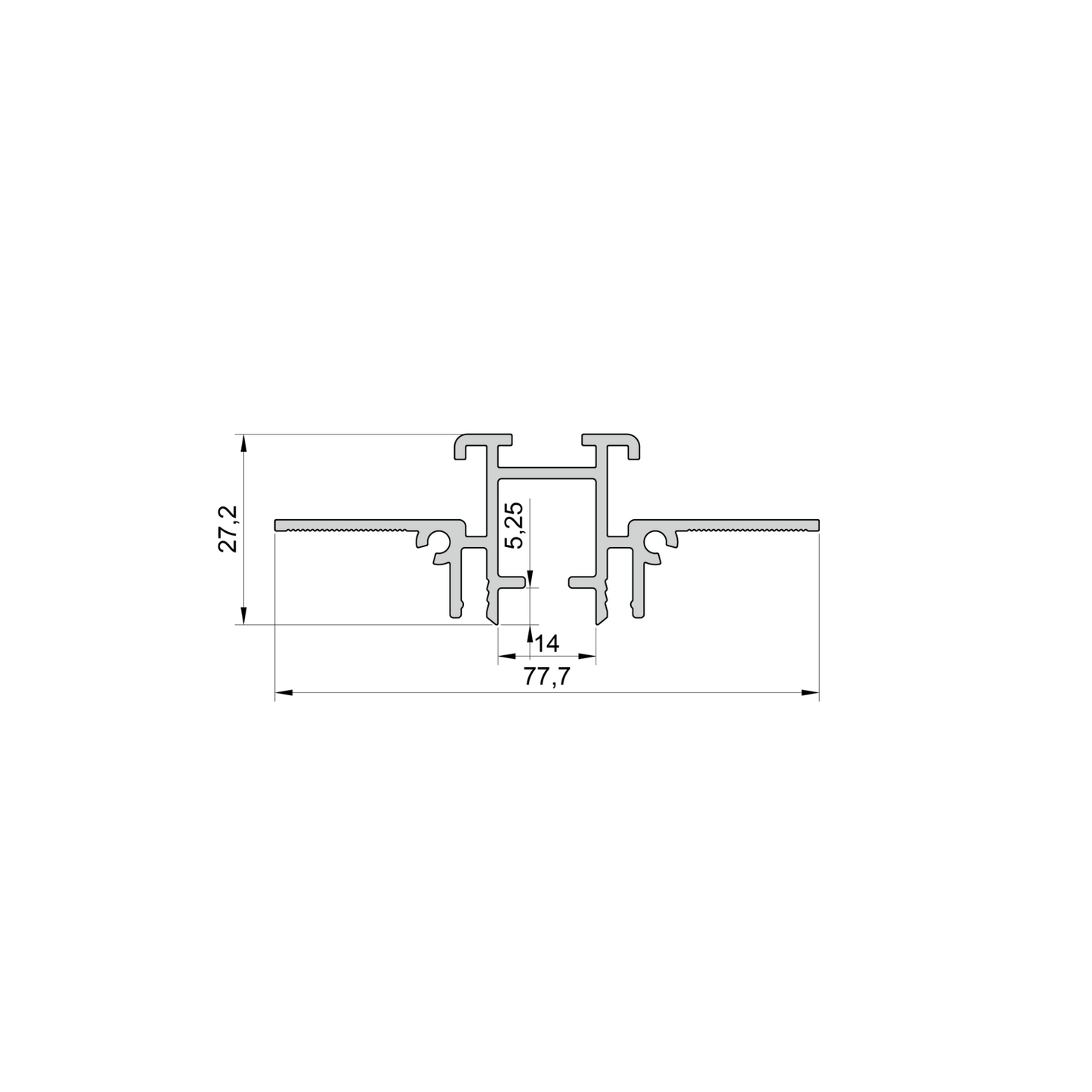 schéma technique Vue de faceTringle à Rideaux Invisible Aluminium Noire - 3m
