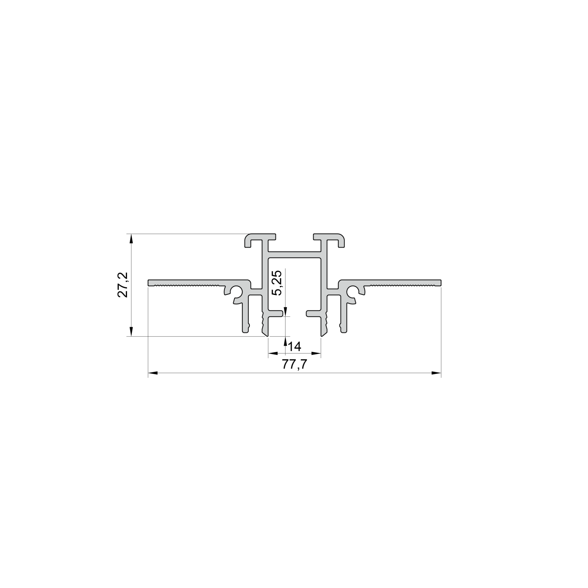 schéma technique Vue de faceTringle à Rideaux Invisible Aluminium Noire - 3m