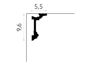 Schéma technique corniche MD137 – dimensions 200 cm longueur, 9,6 cm hauteur, 5,5 cm profondeur