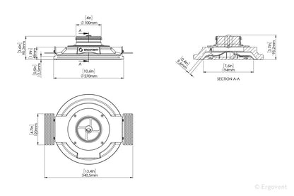 schema technique diffuseur ventilation rondo coanda ergovent dimensions diametre 100 125 mm