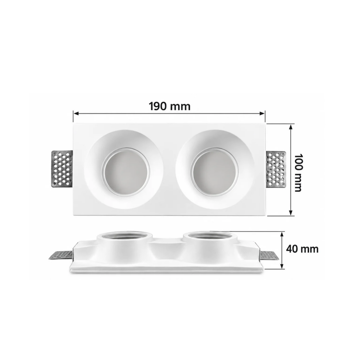 Spot invisible double encastré en plâtre – 190 × 100 mm – 2 GU10