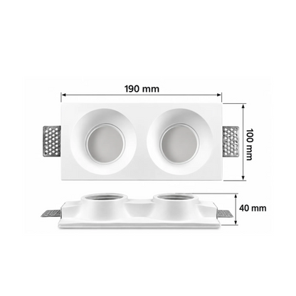Spot invisible double encastré en plâtre – 190 × 100 mm – 2 GU10