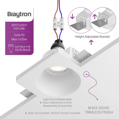 Spot invisible Braytron BH03-00240 avec douille GU10 et support réglable en hauteur