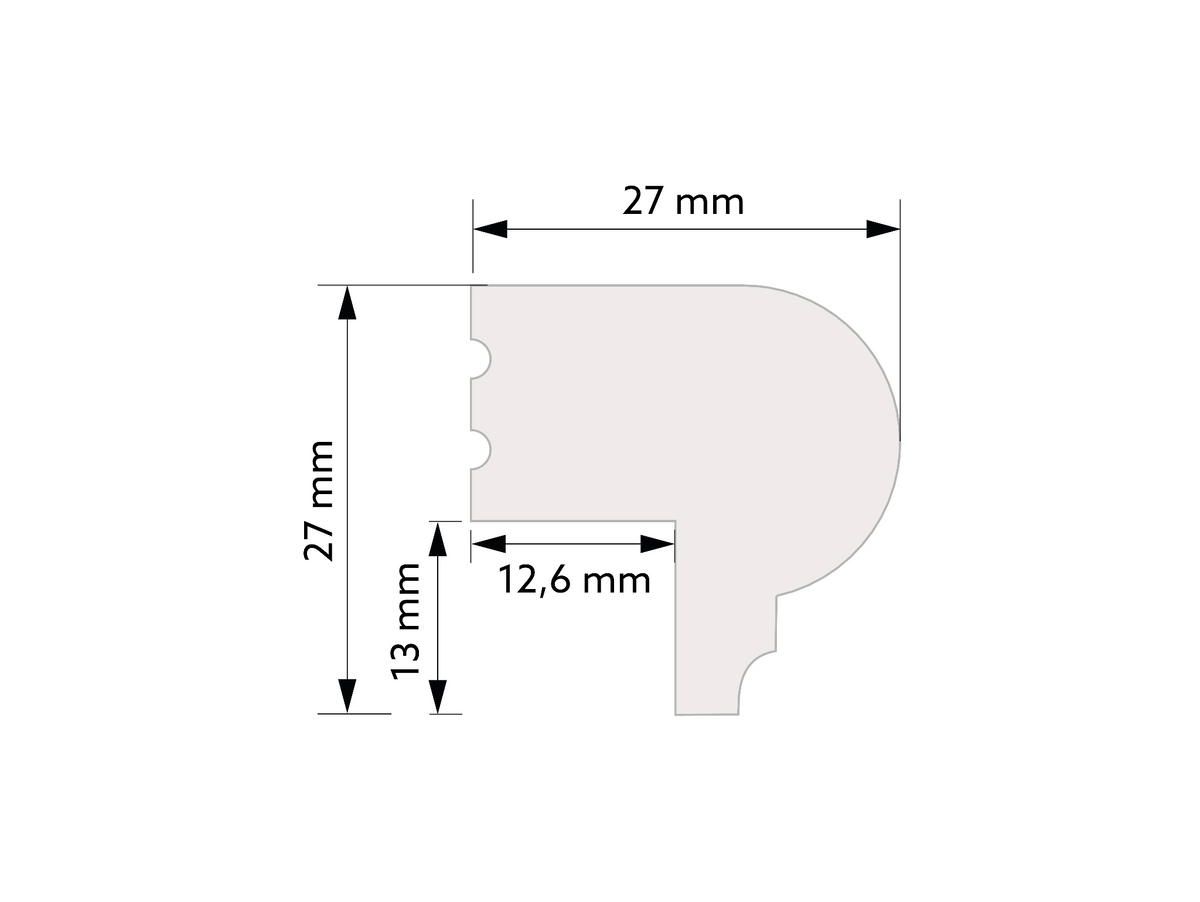 Coupe technique de la moulure TP005, section 27 x 27 mm