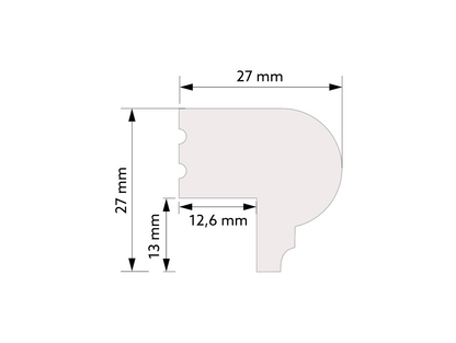 Coupe technique de la moulure TP005, section 27 x 27 mm