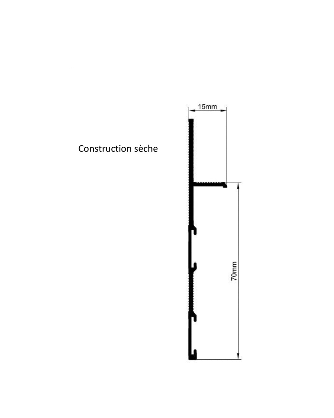 Profilé de 200 cm pour plinthe carrelages ou pierre naturelles invisible et affleurante - cloison BA13