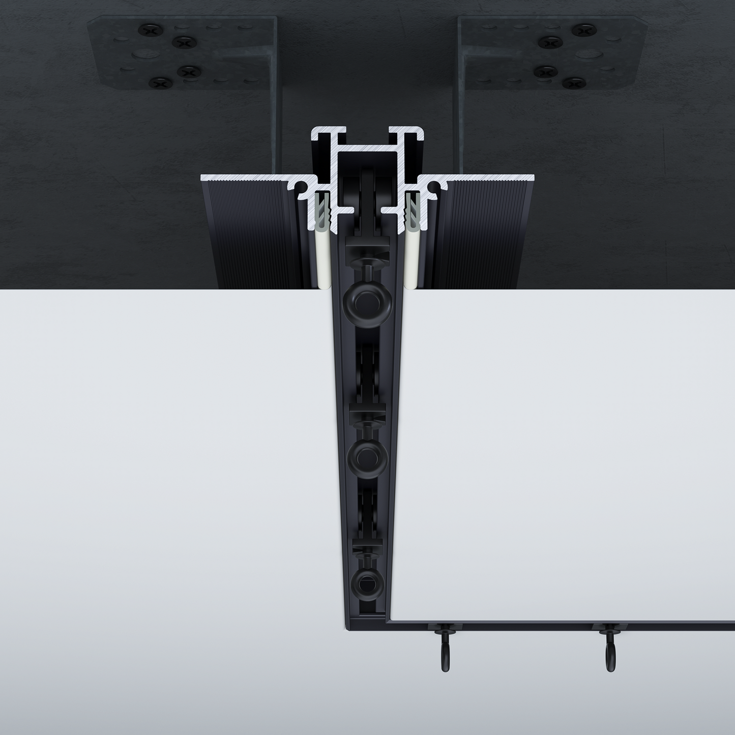Vue de faceTringle à Rideaux Invisible Aluminium Noire - 3m