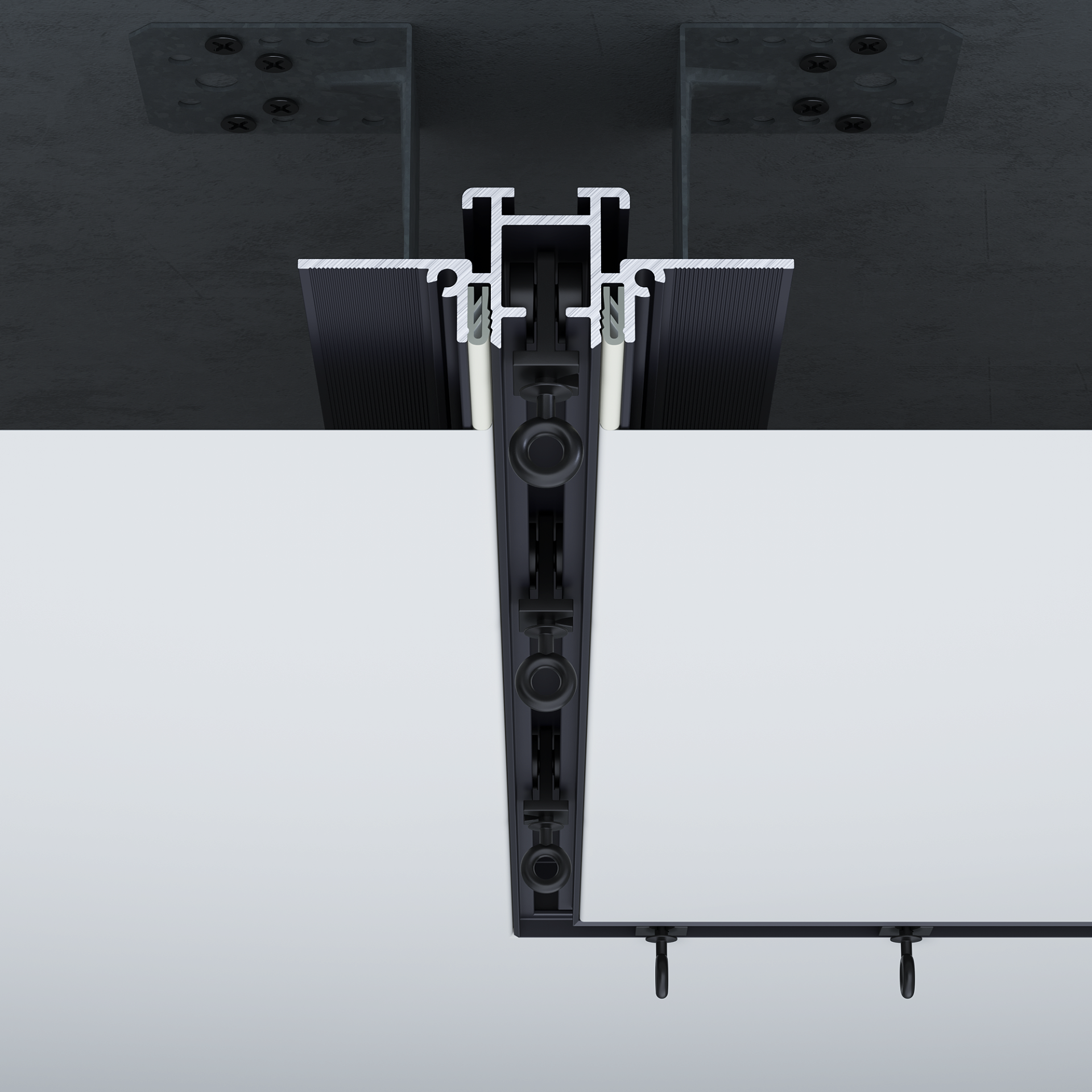 Vue de faceTringle à Rideaux Invisible Aluminium Noire - 3m