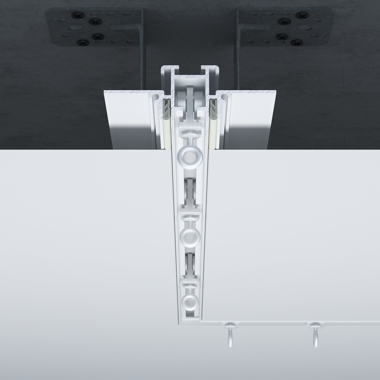 Vue de face Profilé Tringle à Rideaux Invisible Aluminium blanc - 3m