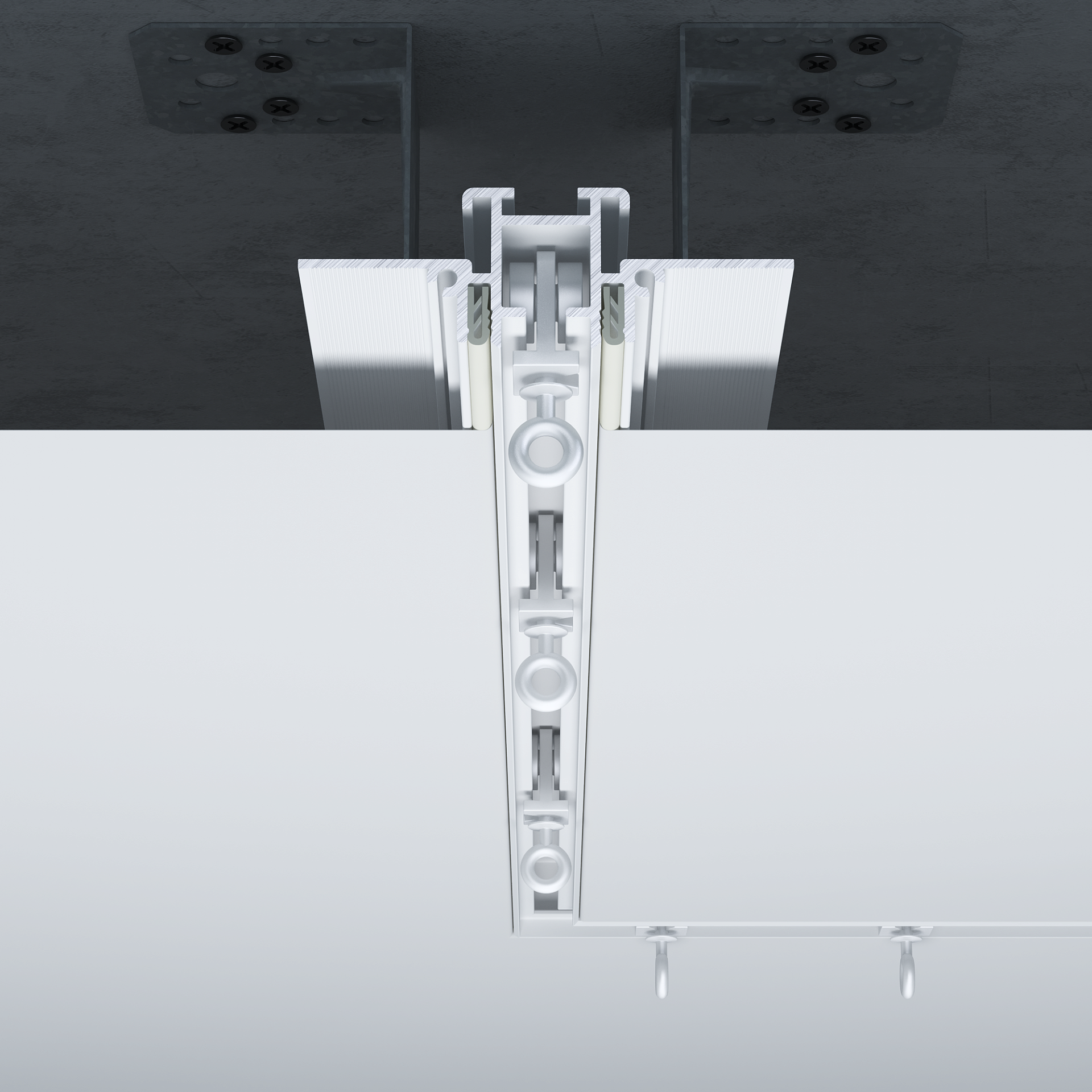 Vue de face Profilé Tringle à Rideaux Invisible Aluminium blanc - 3m