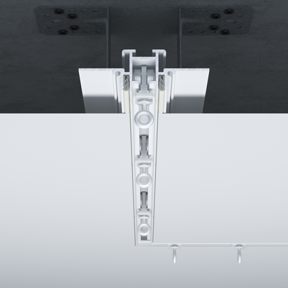 Vue de face Profilé Tringle à Rideaux Invisible Aluminium blanc - 3m