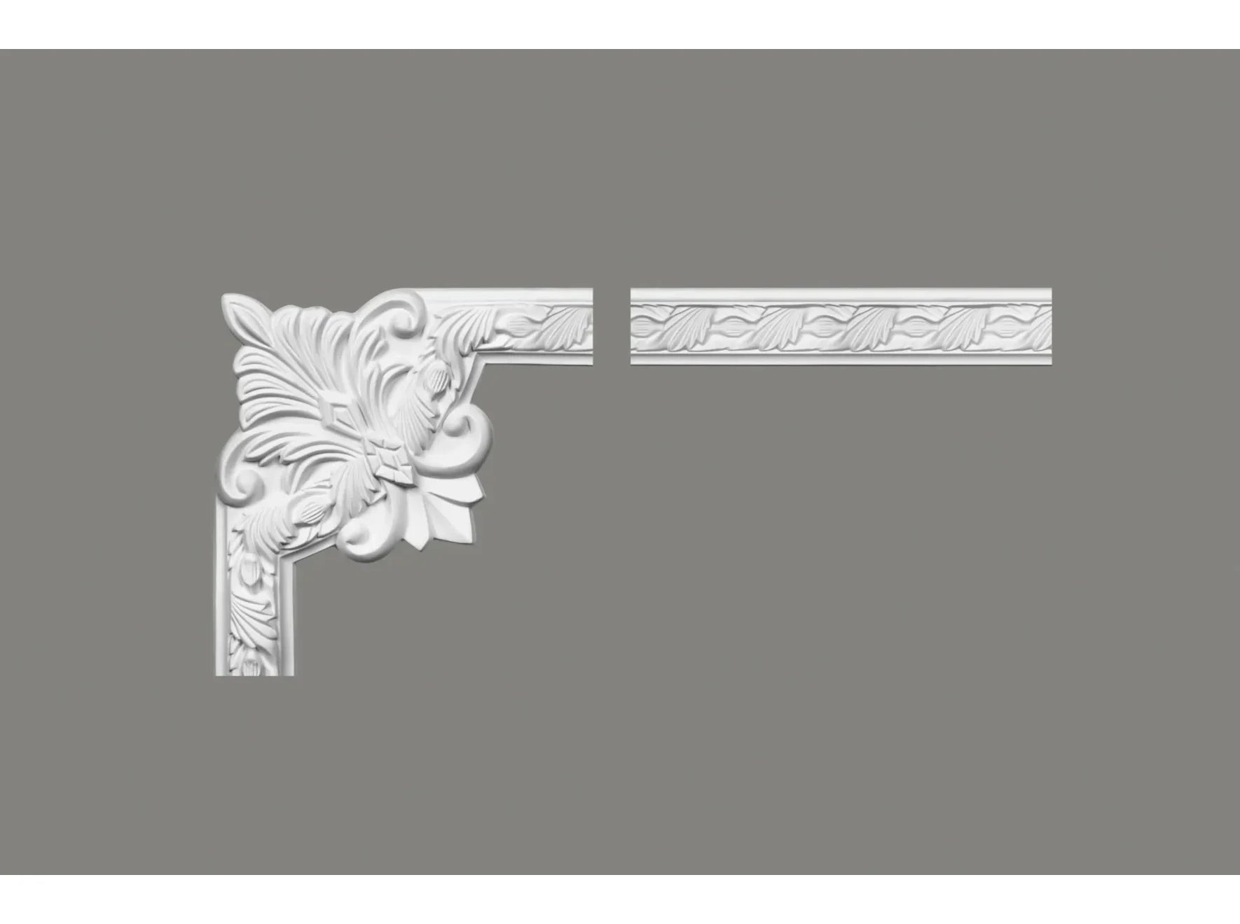 Angle décoratif mouluré MDC258-13 avec motifs floraux – 25,5 x 25,5 x 1,9 cm – finition blanche