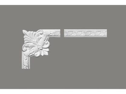 Angle décoratif mouluré MDC258-13 avec motifs floraux – 25,5 x 25,5 x 1,9 cm – finition blanche