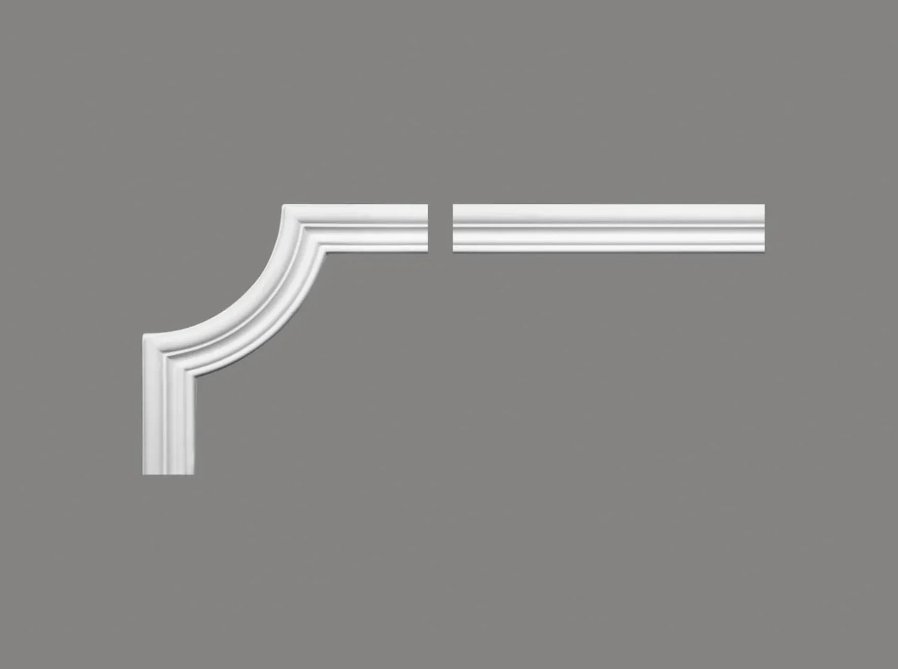 Angle mouluré décoratif MDD325-12 de couleur blanche, grande courbe classique pour jonction de moulures murales – dimensions 23 x 23 x 4,1 cm