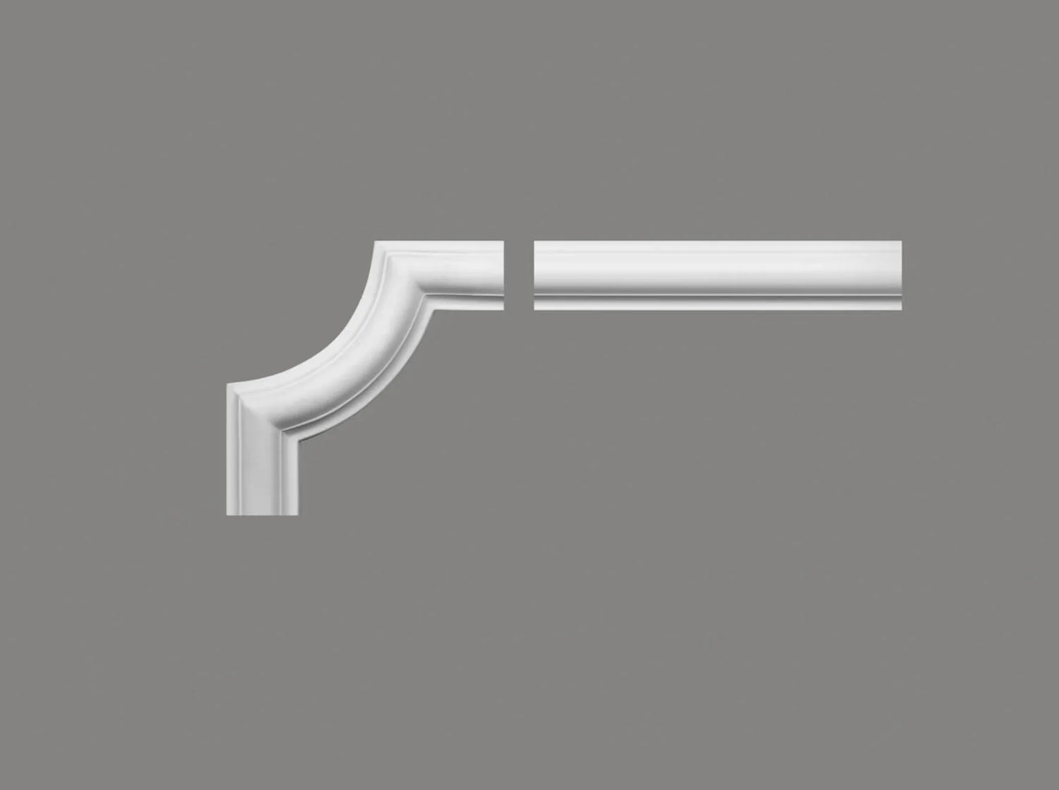 Angle moulure plâtre MDD332-13 installé sur angle de mur, dimensions 15,5 x 15,5 x 4,1 cm, finition blanche