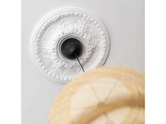 Rosace de plafond B3047 Ø 59,6 cm avec suspension noire et abat-jour en rotin – style naturel et raffiné