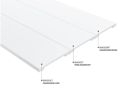 BW001T panneau mural lambris avec finitions latérales BW001LT et BW001RT, système d’emboîtement pour installation nette.