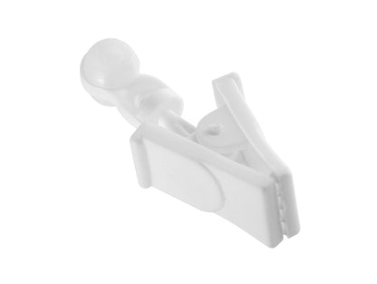 Clip d’accrochage pour rail à rideaux S100, pièce en plastique blanc robuste pour fixation sécurisée.