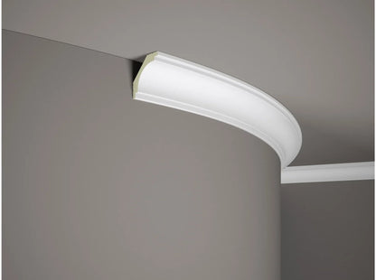 Corniche de plafond flexible MD145F installée sur un mur arrondi – moulure en polyuréthane 200 x 6 x 6 cm