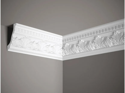 Corniche de plafond MDA098 en plâtre avec motif feuille d’acanthe, moulure décorative blanche pour intérieur classique et raffiné