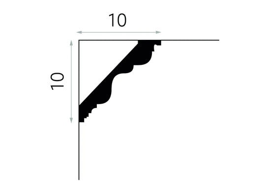 Schéma technique de la corniche de plafond MDB108 - dimensions 200 x 10 x 10 cm, moulure décorative en profilé classique
