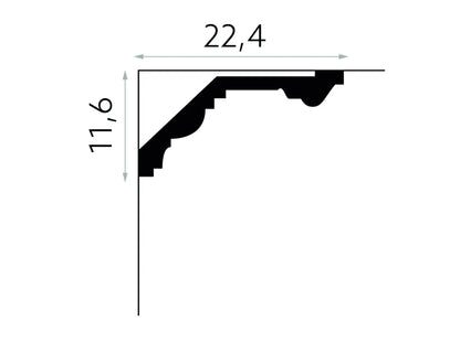 Dimensions de la corniche MDB121 11,6 x 22,4 x 200 cm