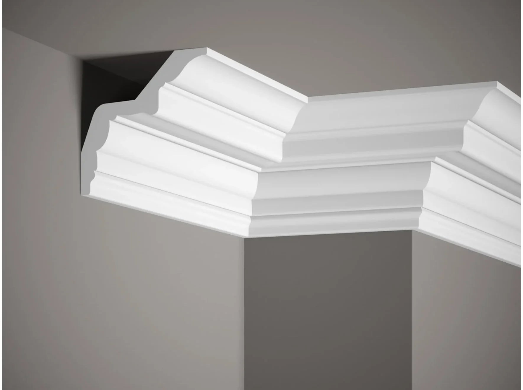 Corniche de plafond MDB169 installée dans un angle de pièce, moulure décorative élégante pour un intérieur classique. Corniche de plafond MDB169 installée dans un angle de pièce, moulure décorative élégante pour un intérieur classique.
