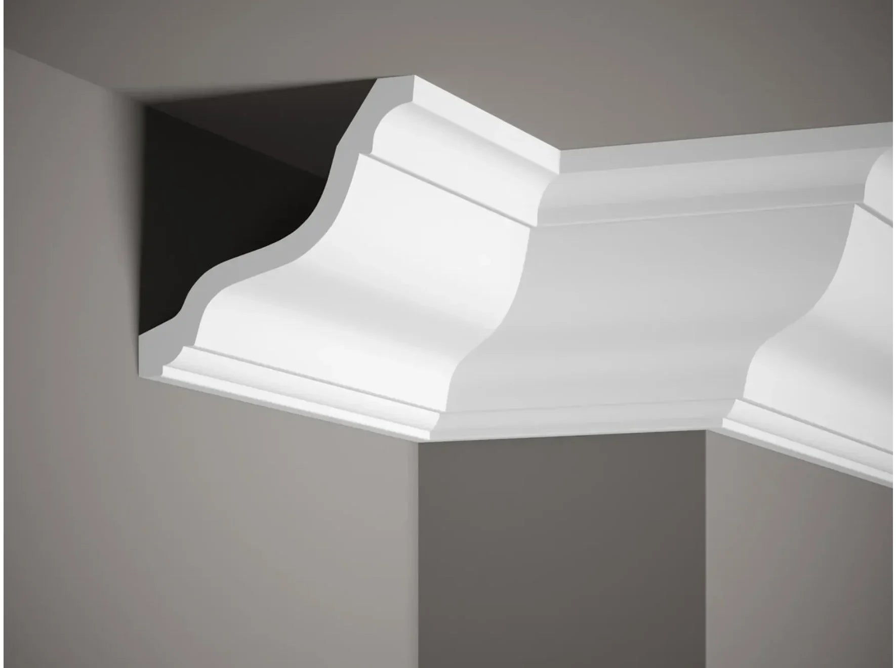 Corniche de plafond MDB214 en plâtre blanc, moulure galbée de style classique pour plafond intérieur élégant et raffiné