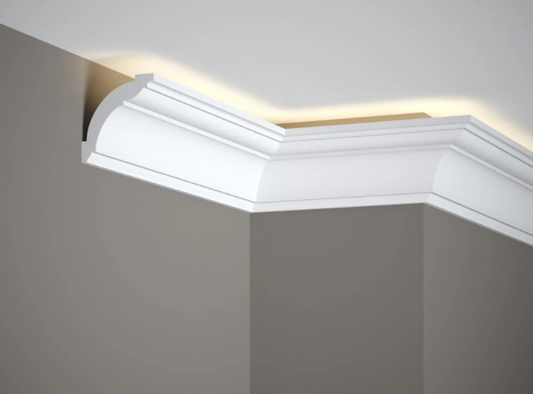 Corniche plafond MD367 200 cm, finition raffinée, hauteur 7,2 cm, profondeur 7 cm, décoration plafond élégante avec éclairage LED