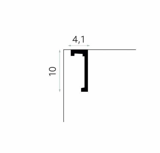 Schéma technique du profilé QL026T de 2 mètres, montrant la hauteur de 10 cm et la profondeur de 4,1 cm