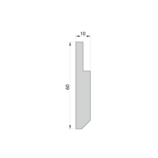 Schéma coté de la lame MDF P01.021 – hauteur 60 mm et épaisseur 10 mm