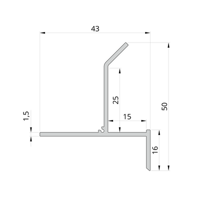 Schéma technique du profilé joint creux plafond 66,6 x 66,1 mm – coupe et dimensions précises