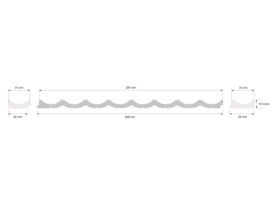 Schéma technique de l’extrémité droite Lumio WP002RT - dimensions précises pour installation murale Schéma technique de l’extrémité droite Lumio WP002RT - dimensions précises pour installation murale