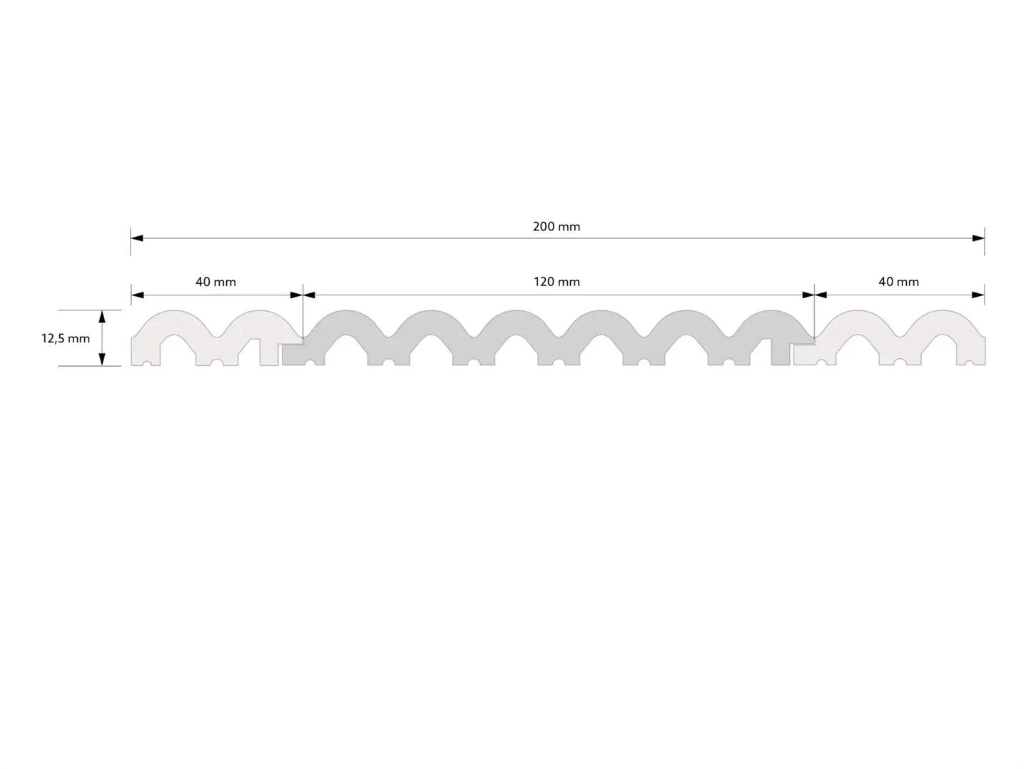Schéma technique de la finition gauche L0401L Sereno 270 cm pour panneau 3D, avec mesures détaillées du profil.