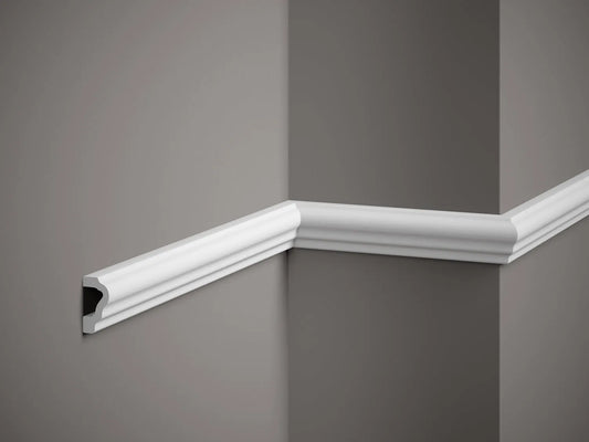 Moulure murale MD255 en angle, profil classique blanc 200 x 3,9 x 2 cm pour décoration intérieure élégante