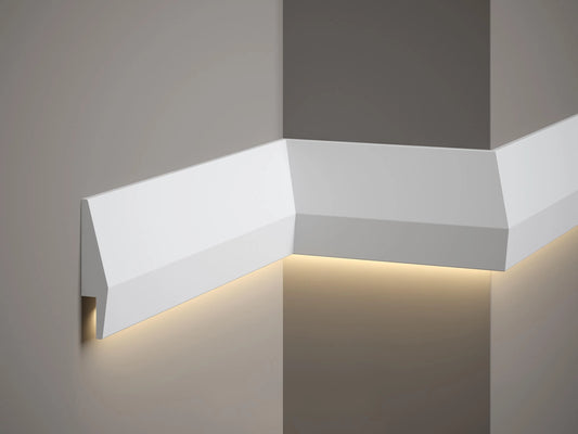 Moulure murale MD016 avec éclairage LED indirect, profil moderne de 200 x 10 x 2,3 cm en polystyrène, idéale pour créer une ambiance lumineuse