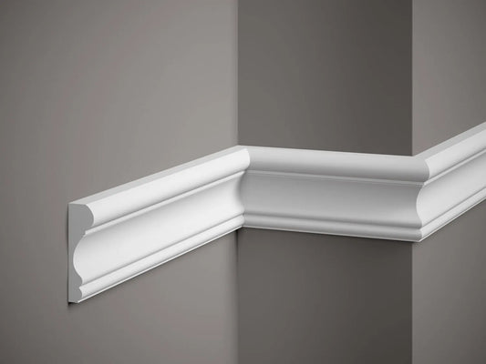 Moulure murale MDD311 en polystyrène blanc, profil décoratif classique de 200 x 8,5 x 2,5 cm, idéale pour habillage mural intérieur