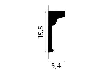Profil et dimensions de la moulure murale MDD335 200 x 15,5 x 5,4 cm pour décoration intérieure