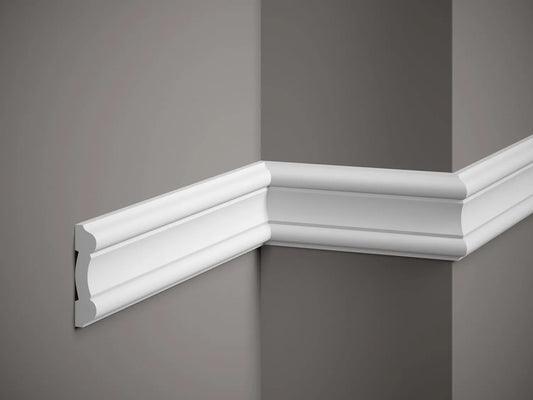 Moulure murale MDD339 en polystyrène blanc, profil décoratif classique de 200 x 8,1 x 1,9 cm, idéale pour habillage mural et décoration intérieure