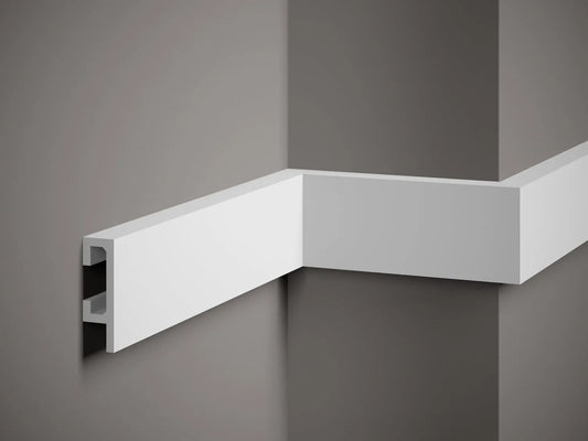 Moulure murale QL019 en polystyrène, profil décoratif blanc moderne de 200 x 8 x 2,5 cm, idéale pour habillage mural et finitions intérieures