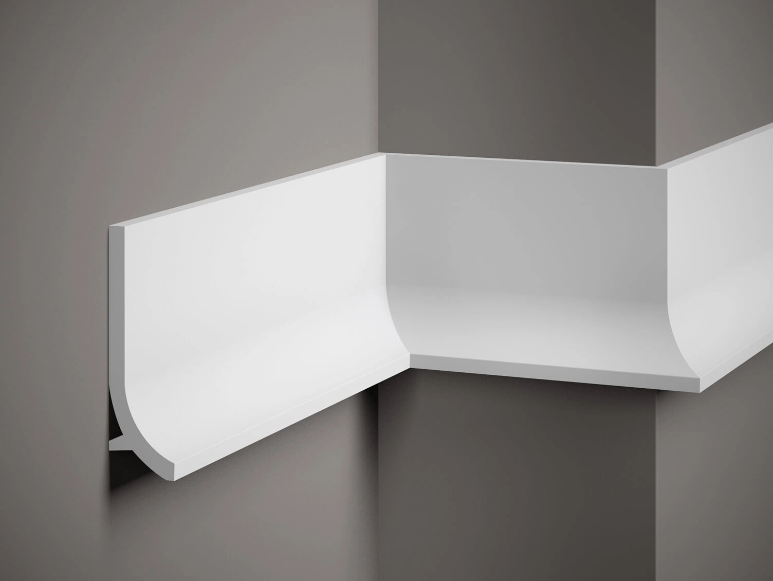 Moulure murale QS011 en polystyrène blanc, dimensions 200 x 13,5 x 4 cm, profil moderne pour décoration murale intérieure.
